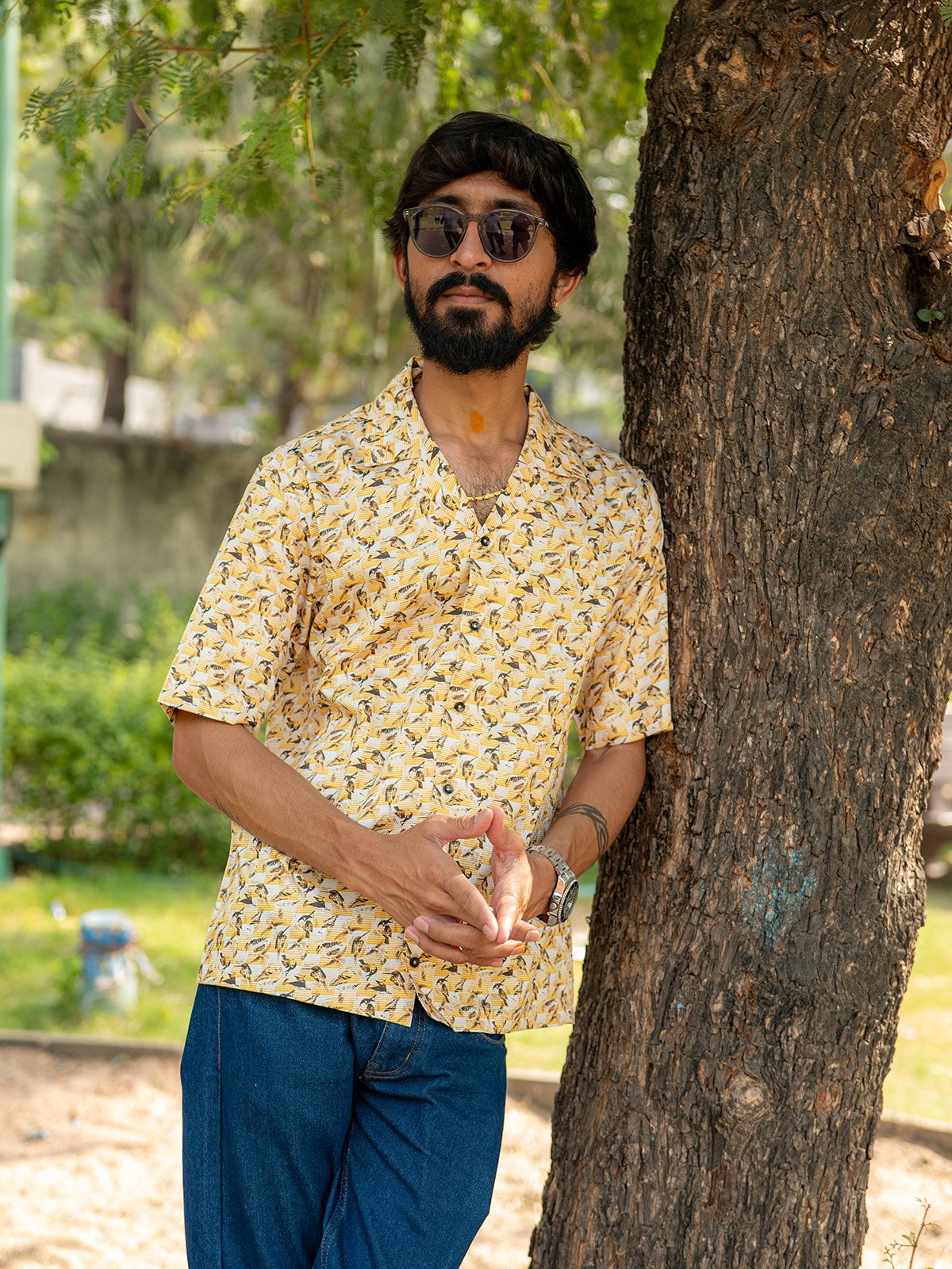 Yellow Shirt - Buy Yellow Leaf Print Casual Shirt